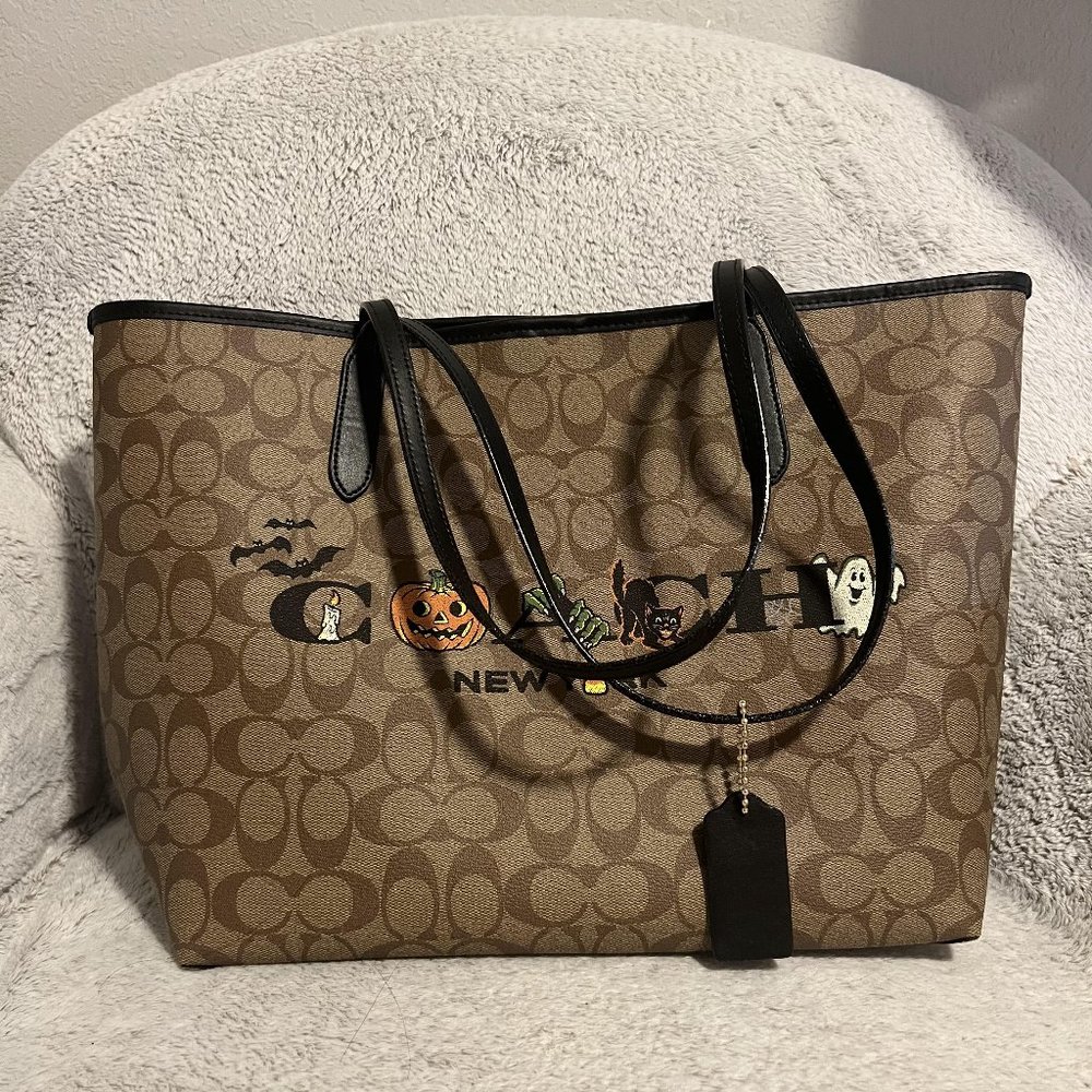 Coach City Tote In Signature Canvas With Halloween